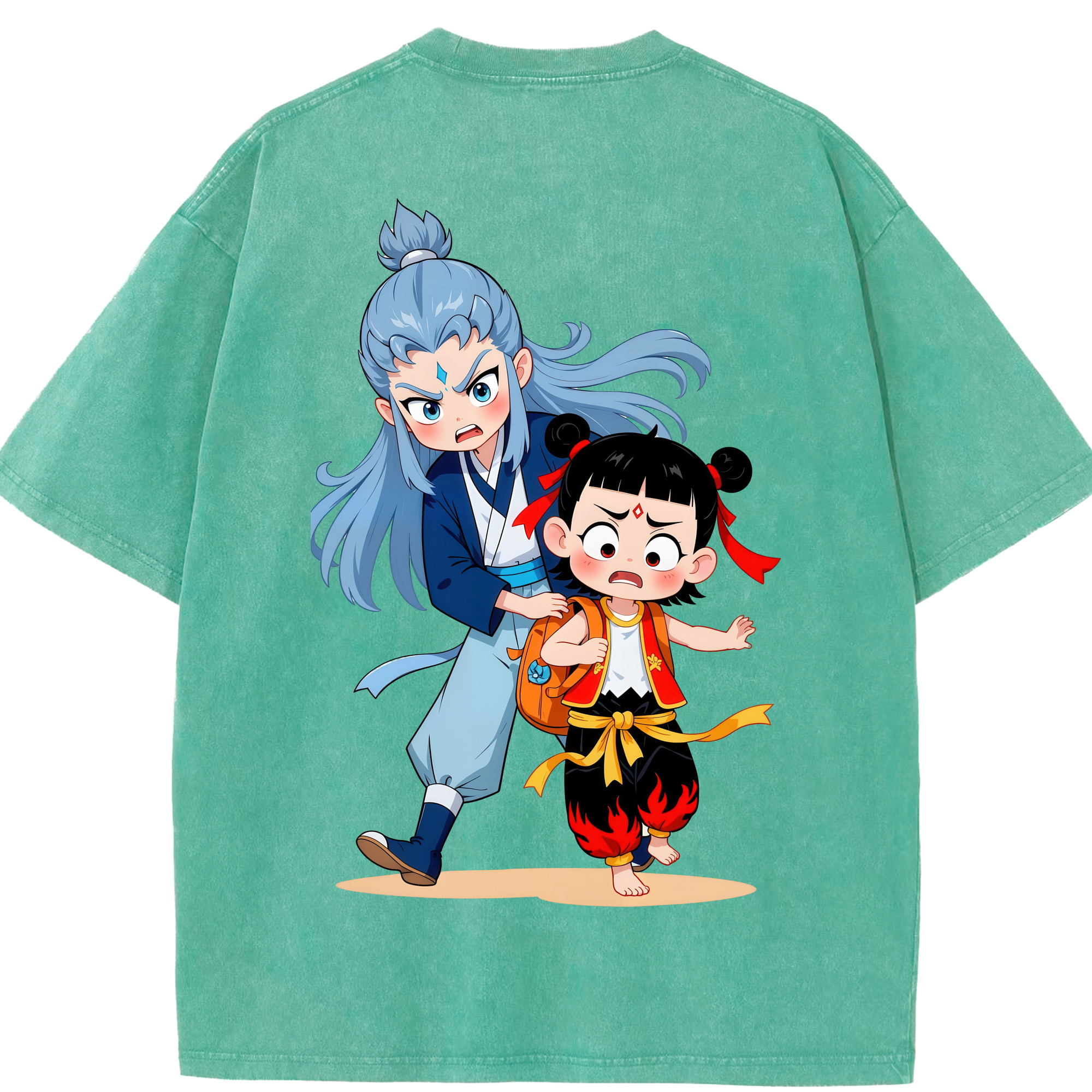（画像用） Ne Zha 2 ナタ 魔童の大暴れ 綿100% ヴィンテージ風 半袖Tシャツ（背面プリント）